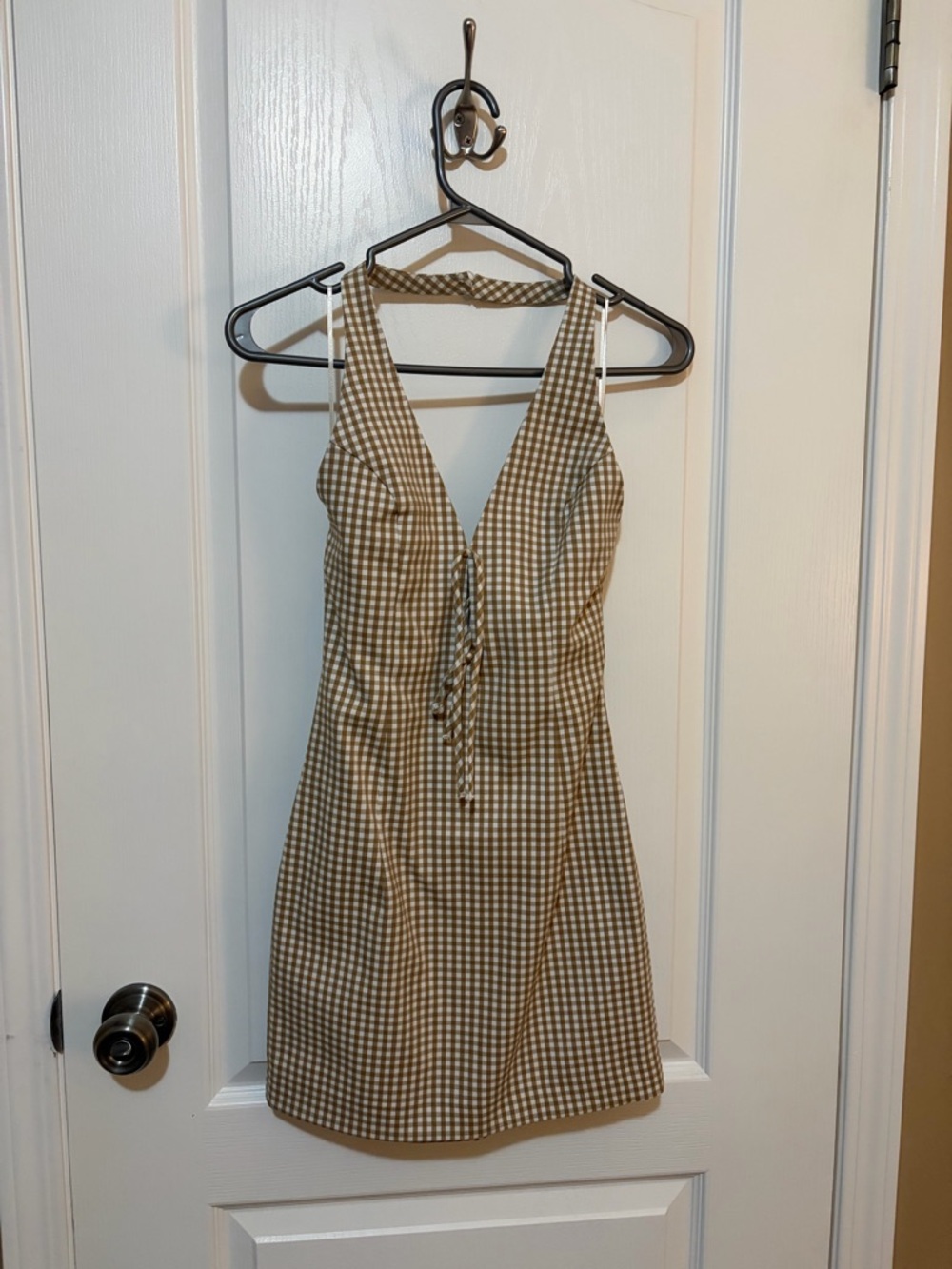 Zara Brown Gingham Lace-Up Mini Dress